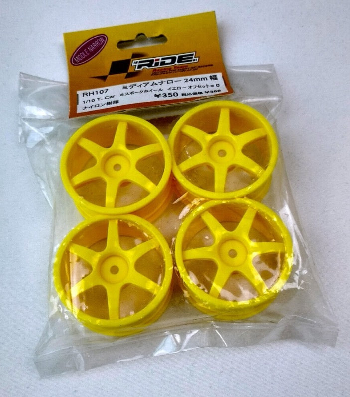 6-spoke 1/10 on road rims (yellow), 24mm width, 12 mm hex (4 pcs)