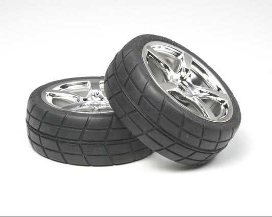 5-Spoke Metal Plated Wheel w/ Cemented Radial Tire 24mm (2Pcs)