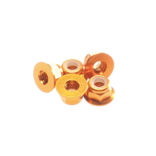 4mm Alloy Flange Nylon Nut [Orange] ( 5 pcs)